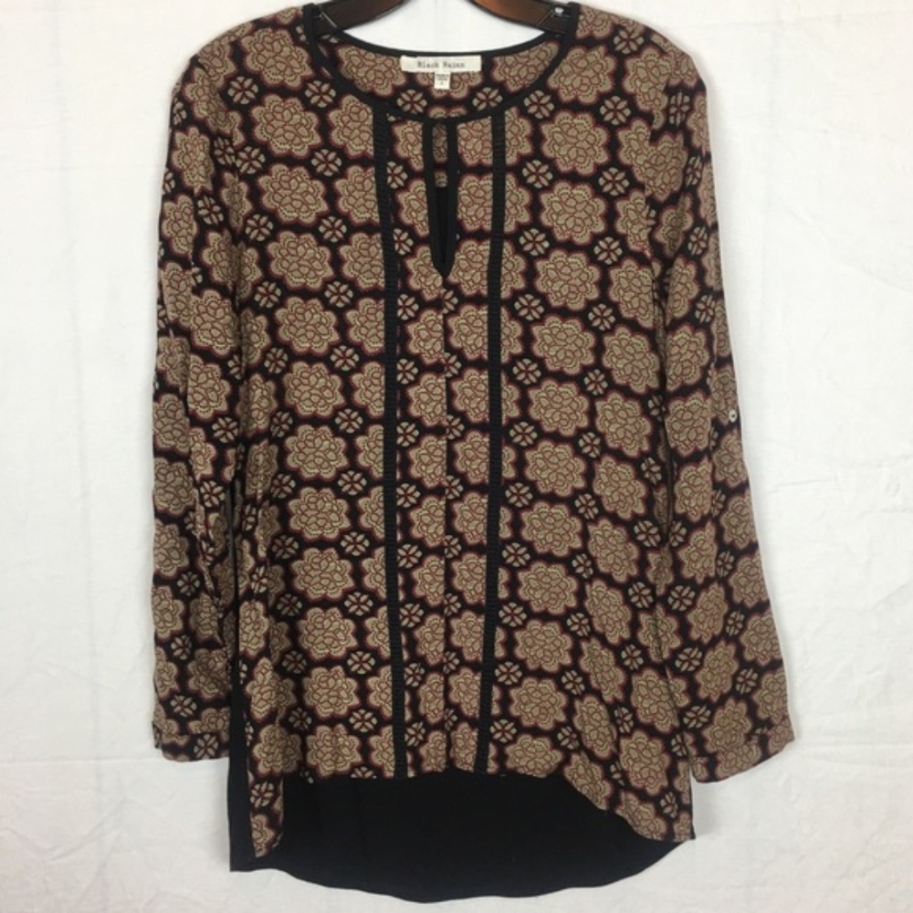 Anthropologie Black Rainn Blouse Small Floral Top Size Small